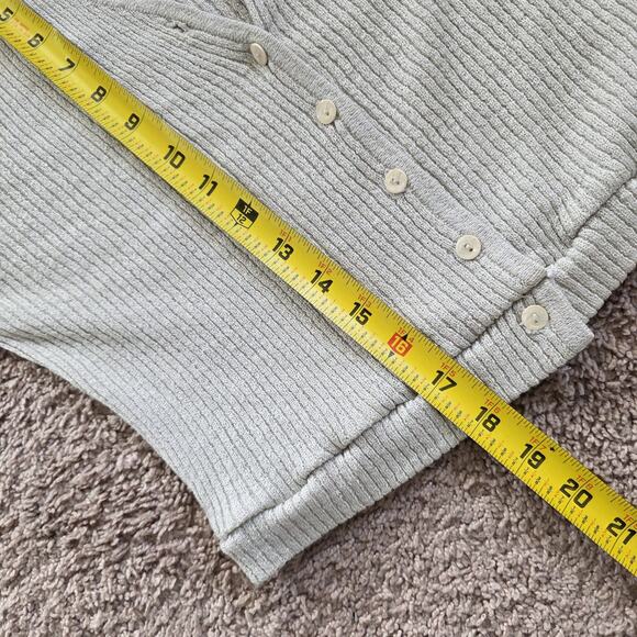 Vintage Express Cropped Ribbed Cardigan Women XS Button Up Gray Cream Preppy Y2K - Picture 9 of 9